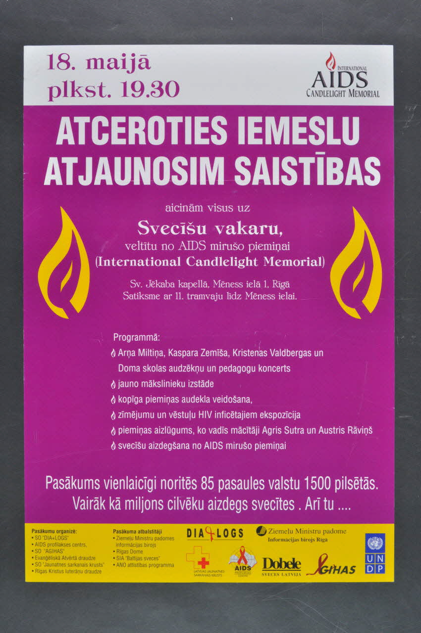 Dia + Logs, Aids Profilakses Centrs, Latvijas affiche AIDS Candlelight Memorial Lettonie 2003/5 2005.180.1 Photo Mucem