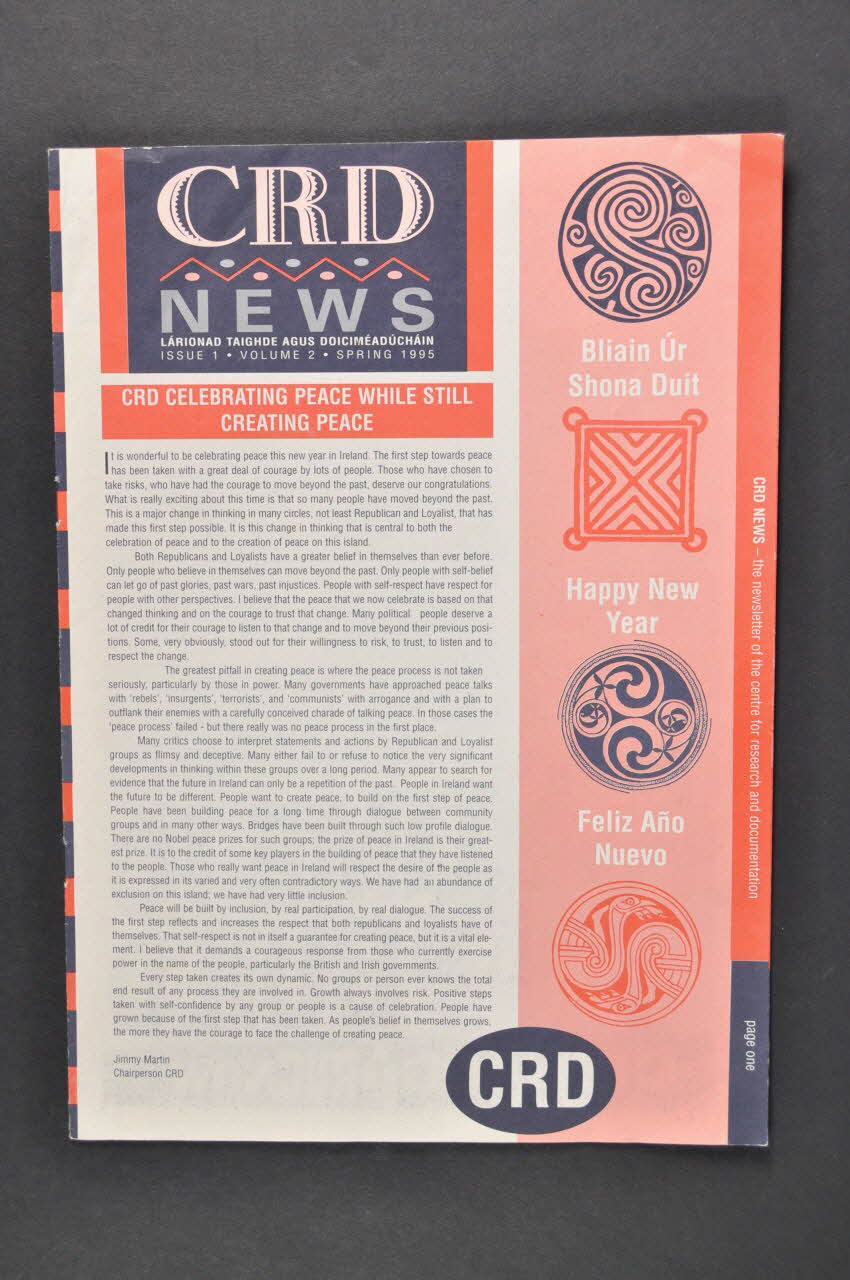 Center For Research And Documentation (Crd) Bulletin d'information "CRD News. The newsletter of the center for research and documentation", printemps 1995 Irlande 1995 2005.182.10 Photo Mucem