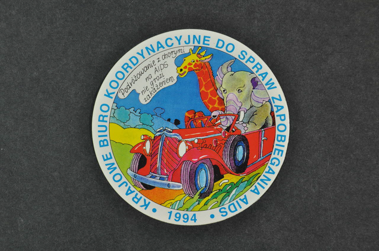 Krajowe Biuro Kooedynacyjne Do Spraw Zapobiegania autocollant girafe et éléphant Pologne 1994 2003.125.357 Photo Mucem