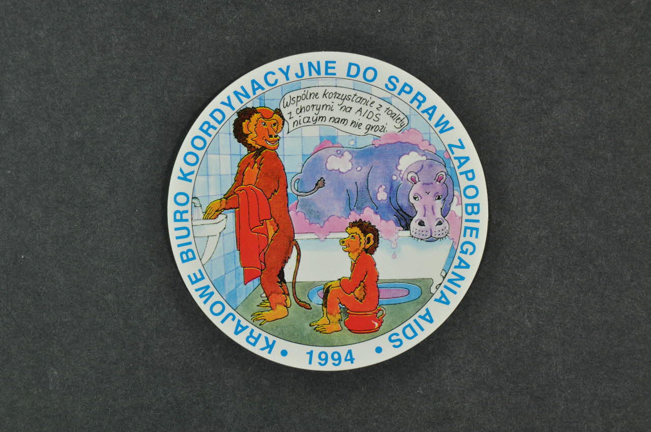 Krajowe Biuro Koordynacyjne Do Spraw Zapobiegania autocollant hippopotame et singes Pologne 1994 2003.125.358 Photo Mucem