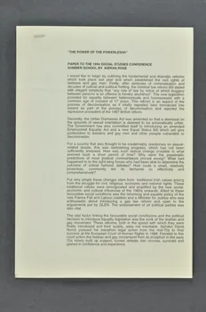 Gay And Lesbian Equality Network (Glen) document "The power of the powerless". Paper to the 1994 Social studies conference summer school by Kieran Rose" (Le pouvoir de ceux qui n'ont pas  le pouvoir) Irlande 1994 2005.182.28 Photo Mucem