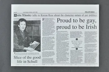 Cork Examiner Coupure de presse "Proud to be gay, proud to be Irish" (Fier d'être gay, fier d'être irlandais) Irlande 1994/7/25 2005.182.31  Photo Mucem