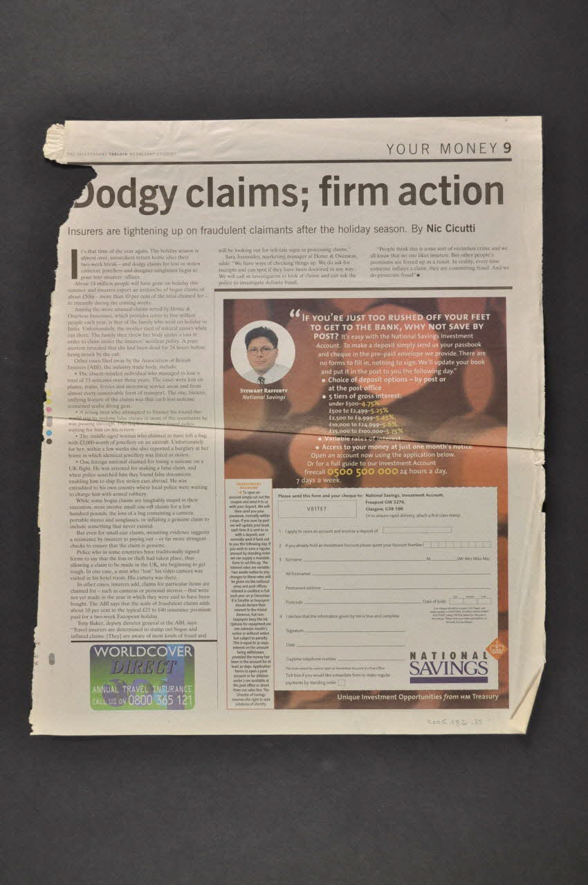 The Independent Tabloid Coupure de presse "How can a gay man get insured ?" (Comment un homme gay peut-il se faire assurer ?) Irlande 1997 2005.182.35 Photo Mucem