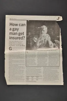 The Independent Tabloid Coupure de presse "How can a gay man get insured ?" (Comment un homme gay peut-il se faire assurer ?) Irlande 1997 2005.182.35  Photo Mucem