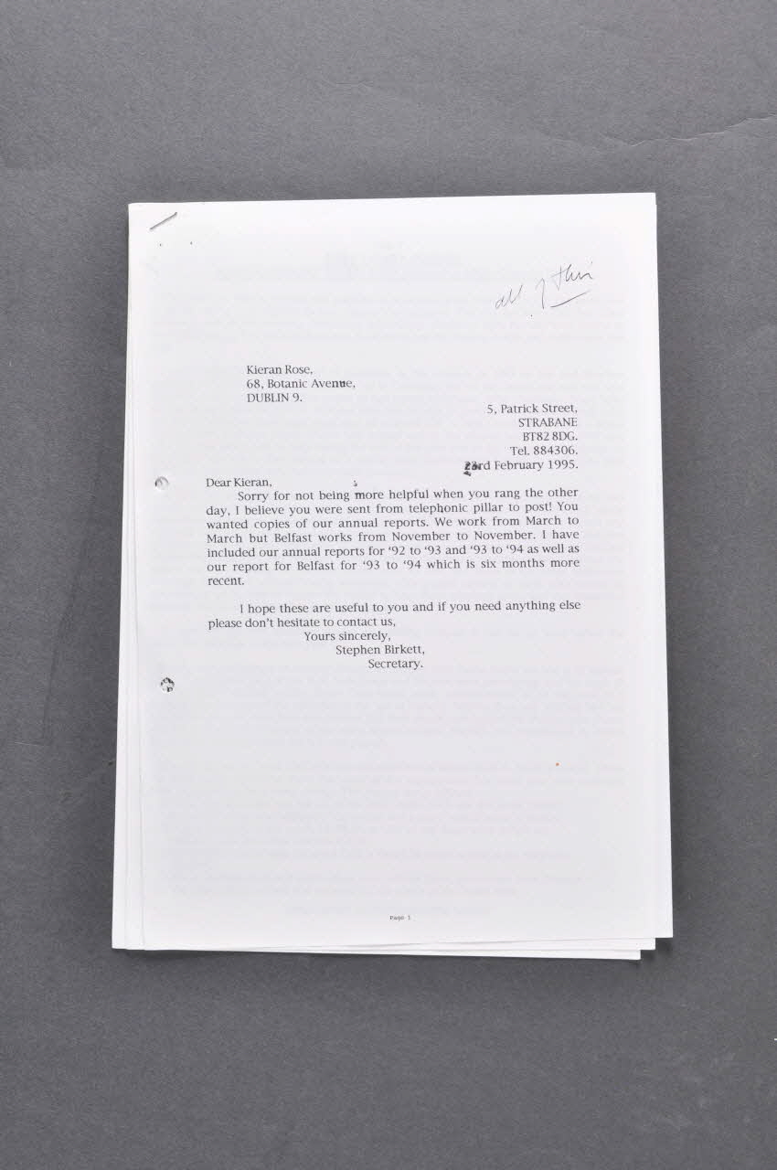 Rapport Rapport annuel de l'association "Derry Cara-friend" Irlande 1995/2 2005.182.42 Photo Mucem