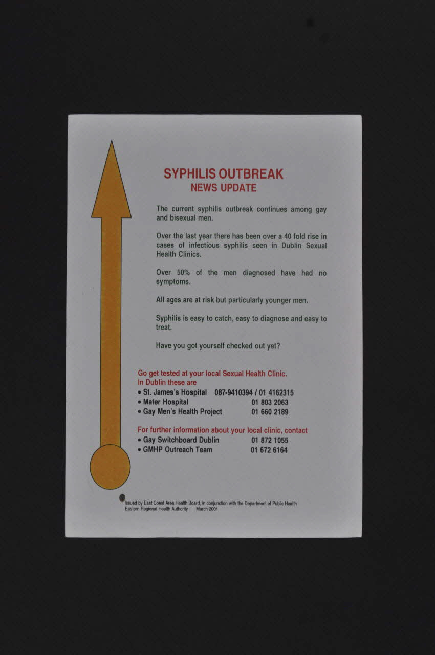 East Coast Area Health Board tract "Syphilis outbreak. News update" (Recrudescence de la syphilis. Nouvelles données) Irlande 2001/3 2005.182.53 Photo Mucem