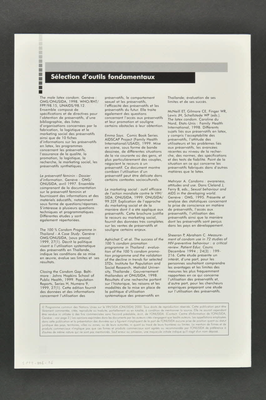 Onusida BROCHURE " Le préservatif masculin" Lorraine, France 2000 2004.206.56 Photo Mucem