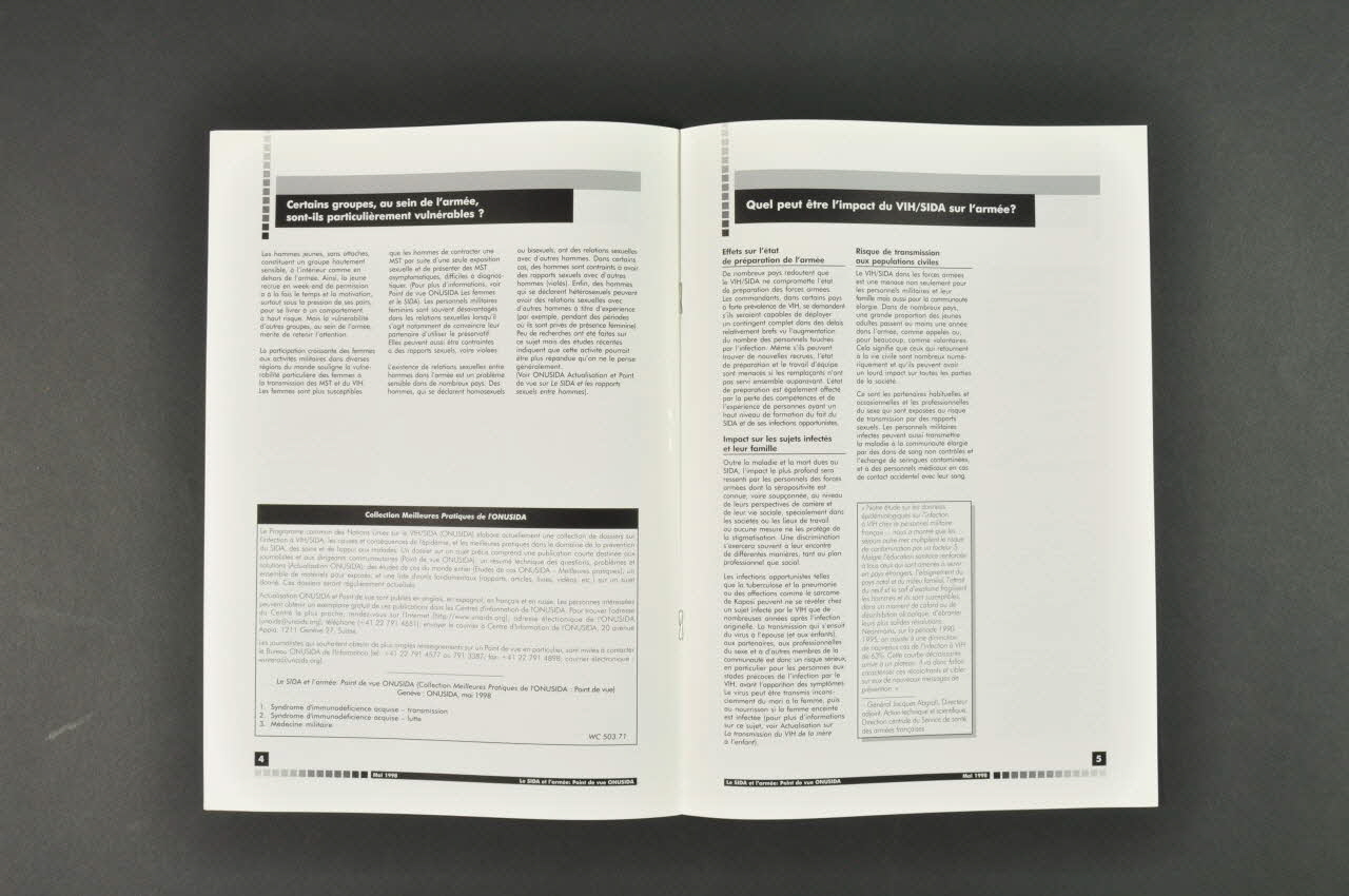 Onusida BROCHURE " Le SIDA et l'armée" Lorraine, France 1998 2004.206.58  Photo Mucem