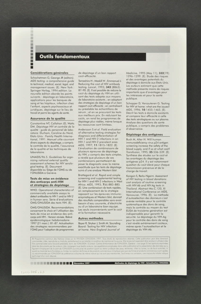 Onusida BROCHURE " Méthodes de dépistage du VIH" Lorraine, France 1997/11 2004.206.65 Photo Mucem