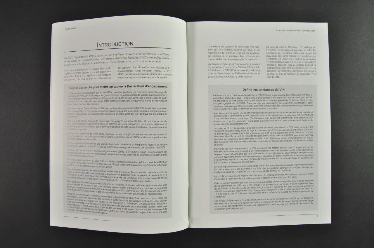 Onusida BROCHURE " Le point sur l'épidémie de SIDA. Décembre 2002" Lorraine, France 2002/12 2004.206.71 Photo Mucem