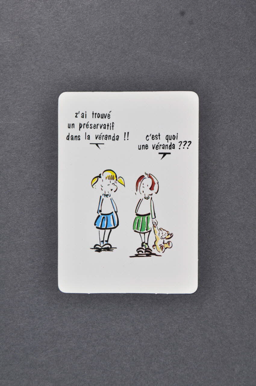 Service Inter Universitaire de Médecine Préventive Carte d'information Carte com "J'ai trouvé un préservatif dans la véranda" France 1990 2003.125.449 Photo Mucem
