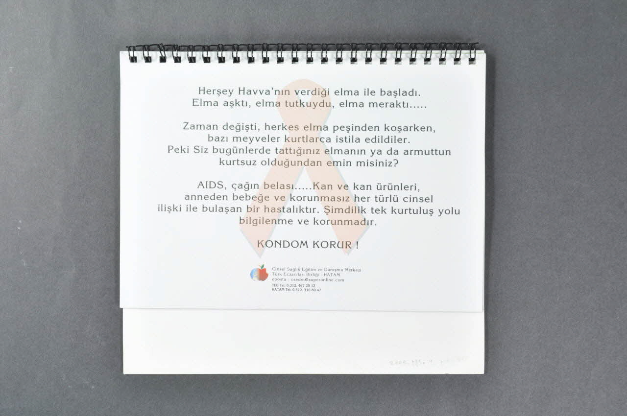 Cinsel Saglik Egitim & Danisma Markezi, Hatam calendrier "Kondom Korur !" (traduire) Turquie 2003 2005.185.9 Photo Mucem