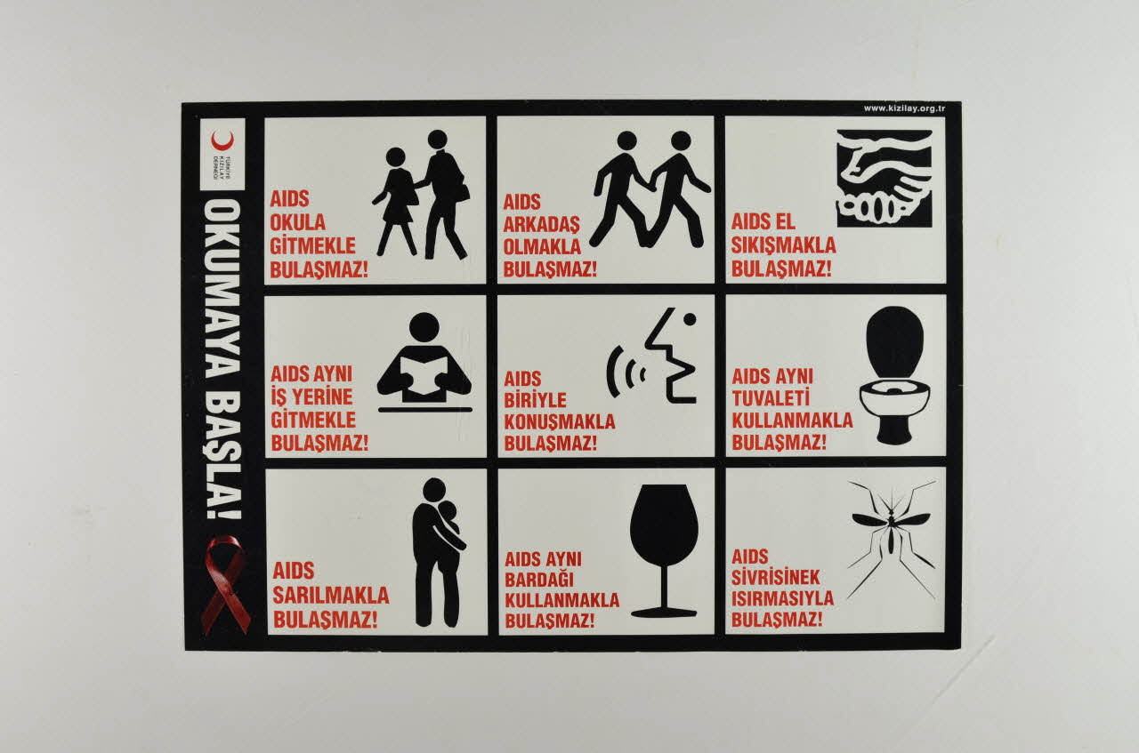 affiche "Okumaya Basla !" (Commencez à lire. Apprenez des choses sur le sida) (non transmission) 2005.187.9 Photo Mucem