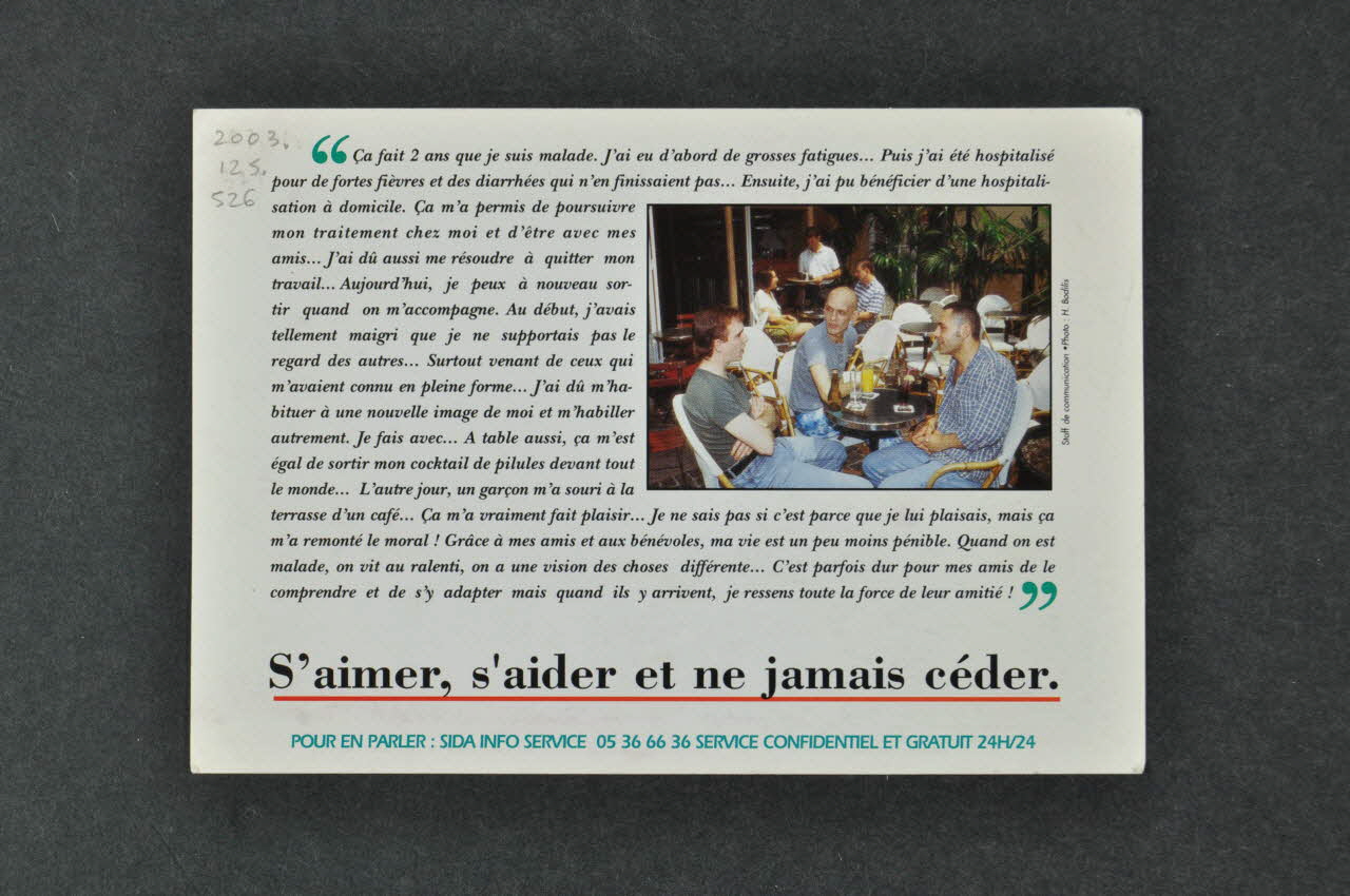 carte postale "La maladie est moins dure à supporter avec mes amis à côté" 2003.125.526 Photo Mucem
