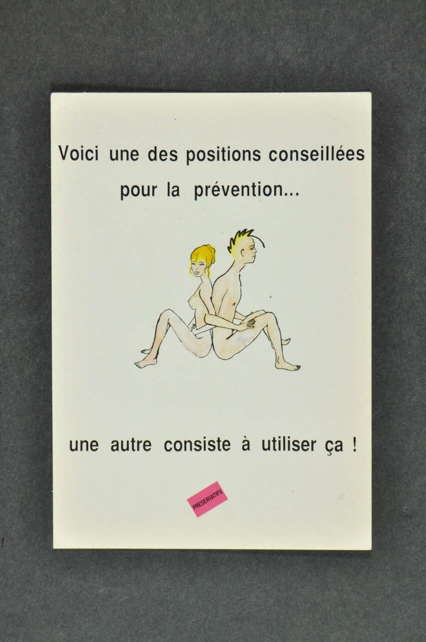 Service Inter Universitaire de Médecine Préventive carte postale "Voici une des positions conseillées pour la prévention..." / France 1990 2003.125.544 Photo Mucem