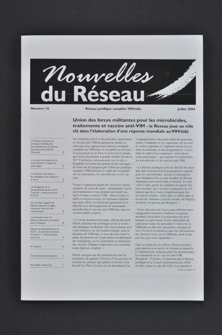 Réseau Juridique Canadien Vih-Sida Journal associatif "Nouvelles du réseau" International 2004/7 2004.207.162 Photo Mucem