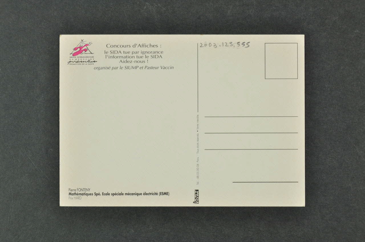 Siump Et Pasteur Vaccins carte postale "Sida Ne vous faites pas baiser" France 1990 2003.125.555 Photo Mucem