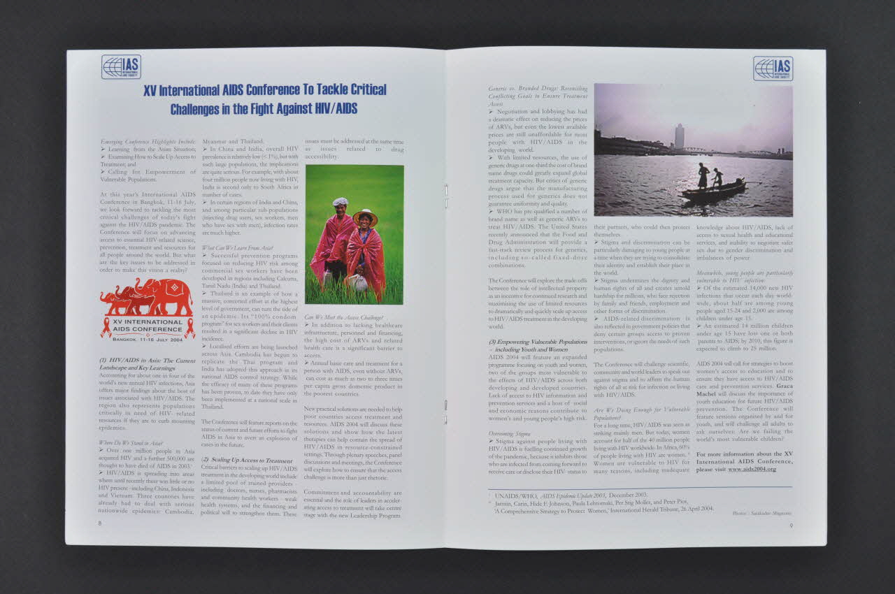 International Aids Society (Ias) revue "International AIDS Society News letter, n° 26, july 2004 : "A new beginning : greater access for all" (Nouveau commencement : un accès plus grand aux soins) International 2004/7 2004.207.180 Photo Mucem