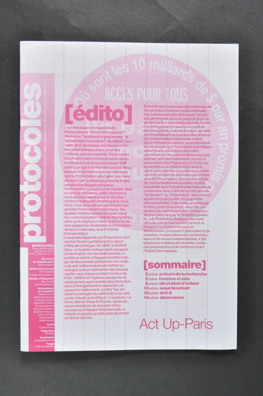 Act Up-Paris revue Protocoles, juillet 2004 (français et anglais) France 2004/7 2004.207.182 Photo Mucem