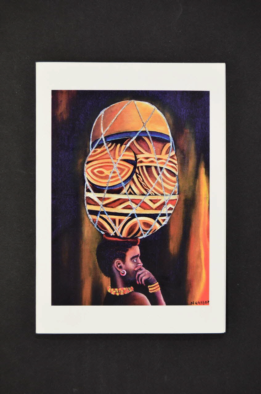 Sid'espoir carte postale "Perplexité prénuptiale. Peinture réaisée par l'artiste tchadien Naasson Djenandoum France 2005 2005.197.28  Photo Mucem