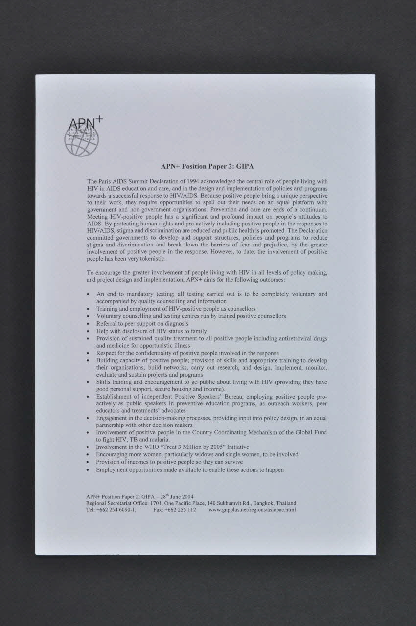 Gnp + tract "APN+ Position Paper 2" International 2004/7 2004.207.217 Photo Mucem