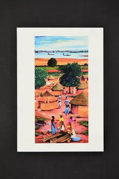 Sid'espoir carte postale "Village de brousse". Peinture réalisée par l'artiste tchadien Naasson Djenandoum" Poitou-Charentes, France 2005 2005.197.29 Photo Mucem