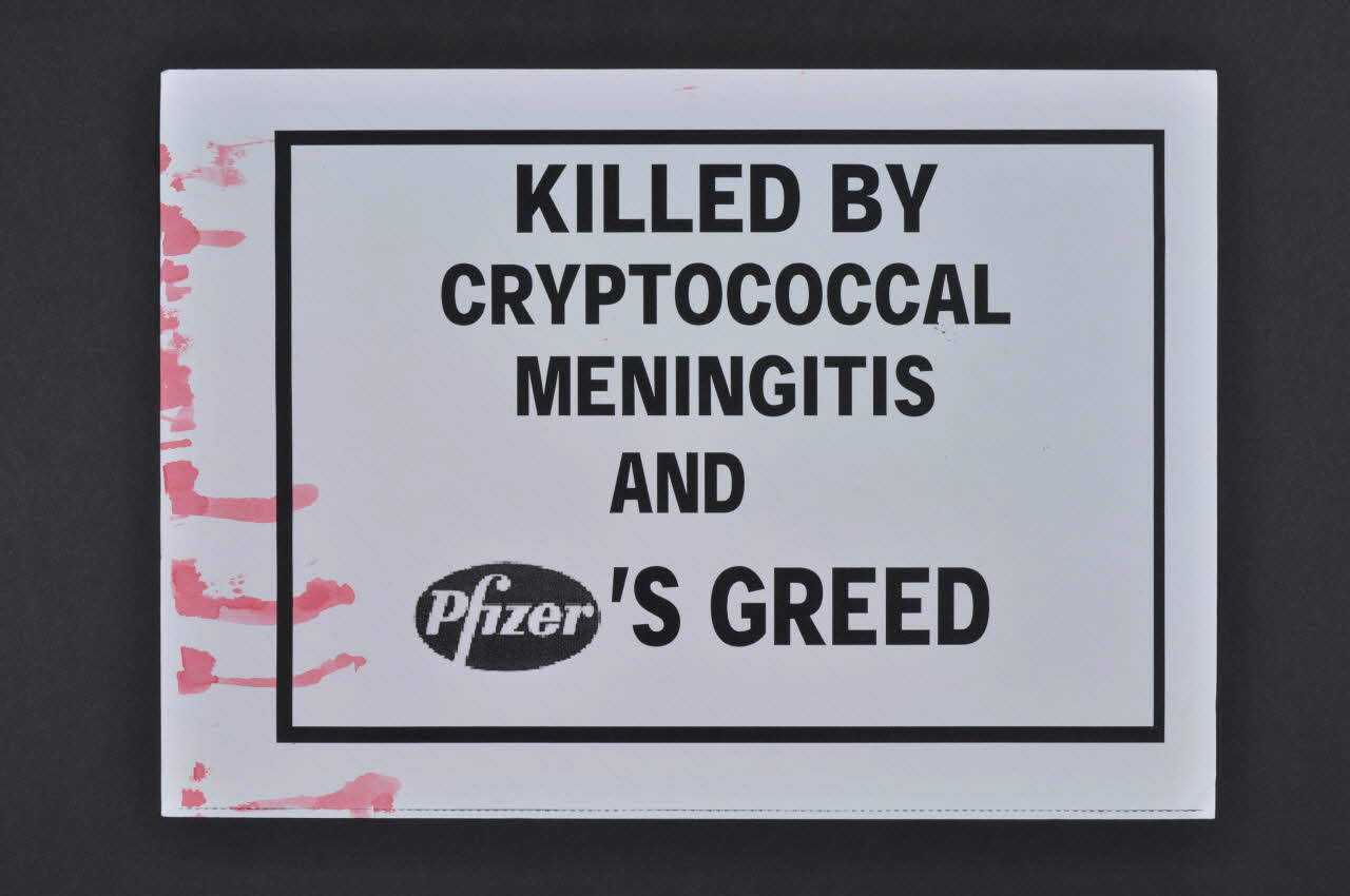 Act Up-Paris Et Autres Associations tract "Killed by cryptococcal meningitis and Pfizer's Greed" (Tué par une méningite à cryptocoque et la cupidité de Pfizer) International 2004/7 2004.207.230 Photo Mucem