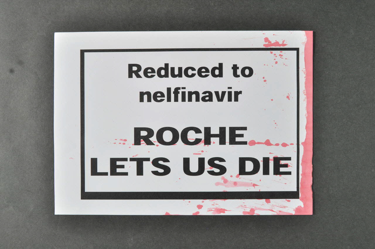 Act Up-Paris Et Autres Associations tract "Reduced to nelfinavir. Roche lets us die" International 2004/7 2004.207.239 Photo Mucem
