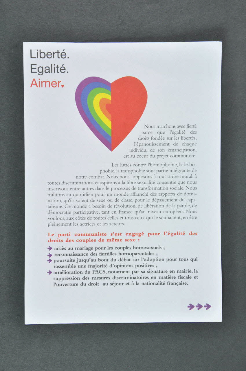 Pcf tract Liberté Egalité Aimer France 2004 2004.207.253 Photo Mucem