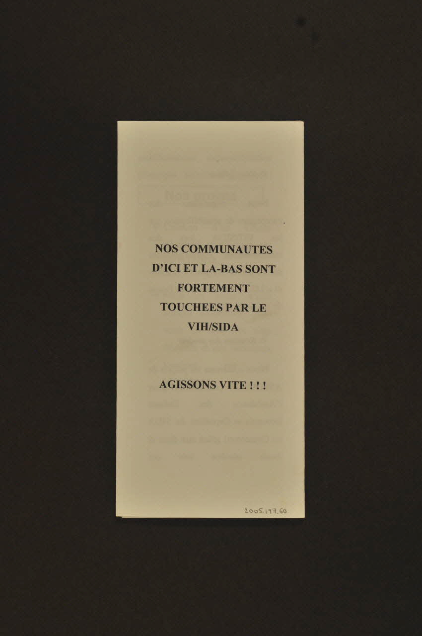 Asedos Dépliant "ASEDOS. Informer. Sensibiiser. Soutenir" France 2005 2005.197.60 Photo Mucem
