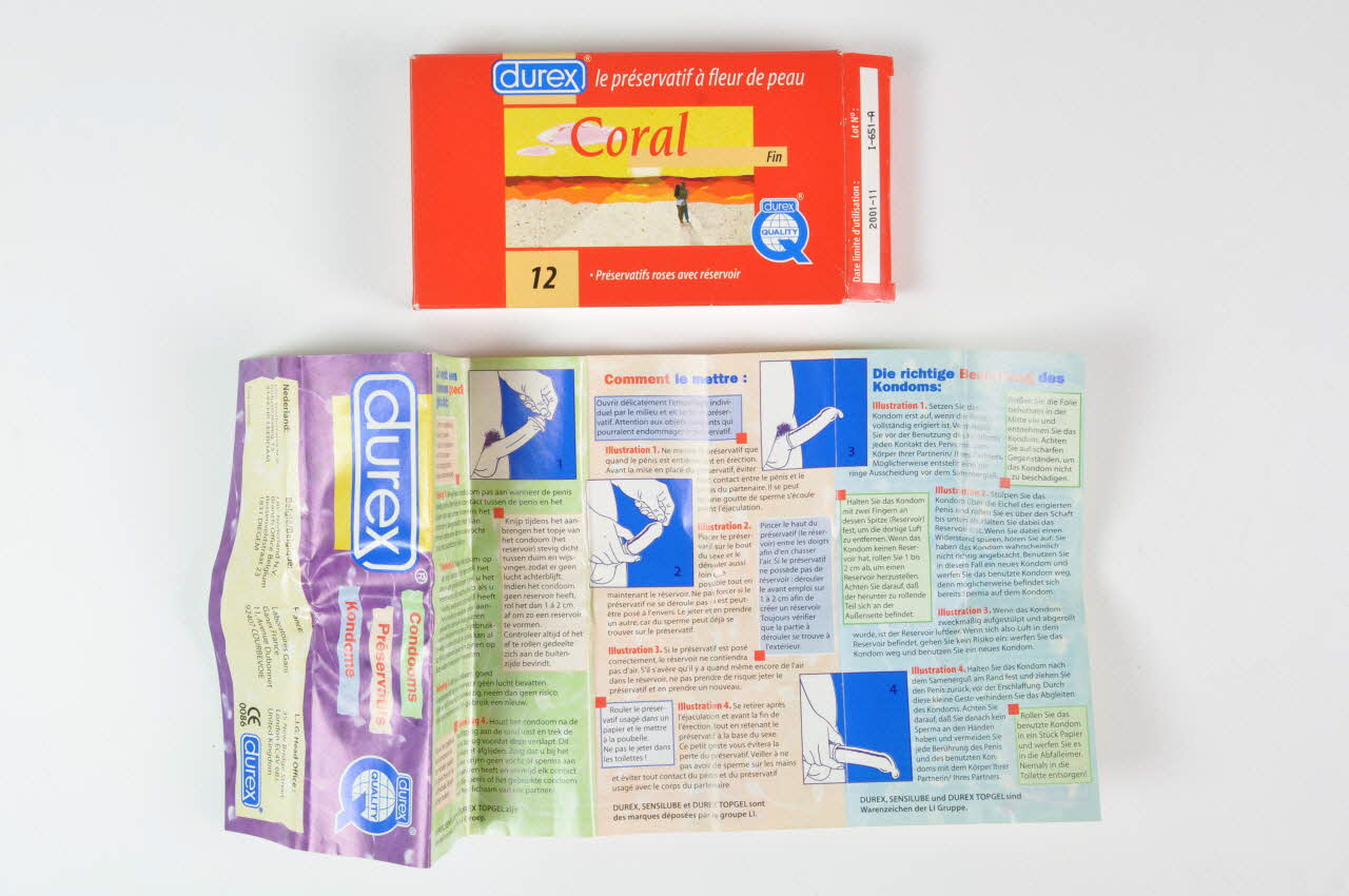 Durex Emballage de préservatif "Durex, le préservatif à fleur de peau. Coral." (sans préservatifs) France 2001/11 2003.125.658.1-2 Photo Mucem