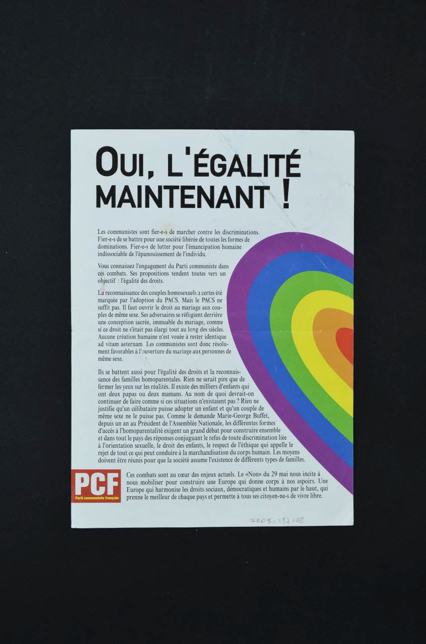 Parti Communiste Français tract "Liberté, Egalité, Aimer" France 2005 2005.197.8 Photo Mucem