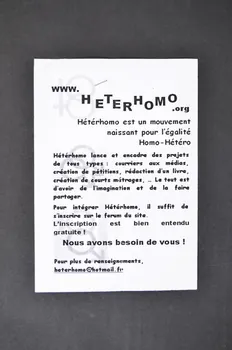 Héterhomo tract "www.Heterhomo / Les homos n'ont pas le droit de donner leur sang" France 2005 2005.197.9 Photo Mucem