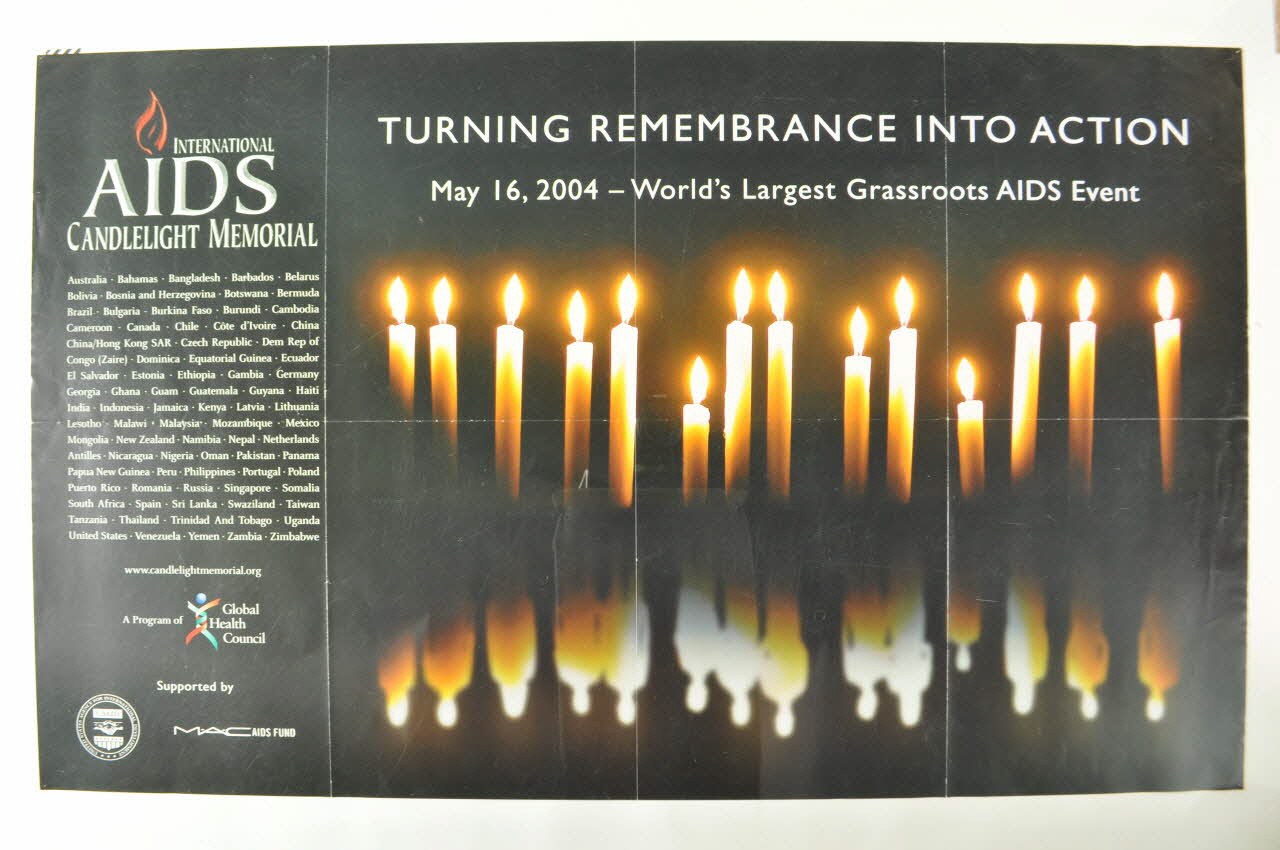 International Aids Candlelight Memorial affiche "Turning remembrance into action" (Transformer le souvenir en action) Bulgarie 2004/5 2004.207.7 Photo Mucem