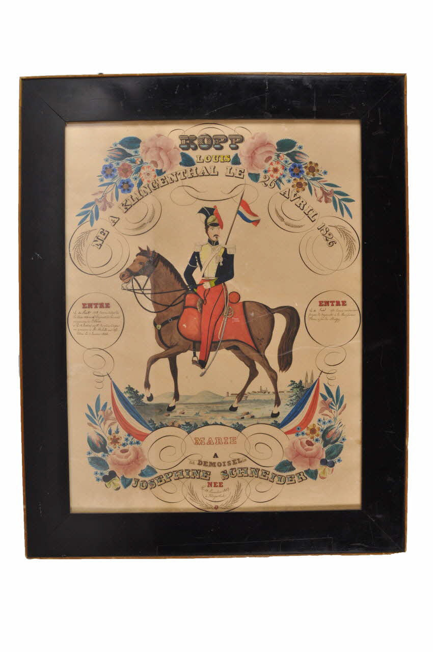 Etienne Jeaurat ; C. Le Vasseur aquarelle Souvenir militaire de Louis Kopp né à Klingenthal le 26 avril 1826 marié à la demoiselle Joséphine Schneider France 1854 1954.64.1 D Photo Mucem