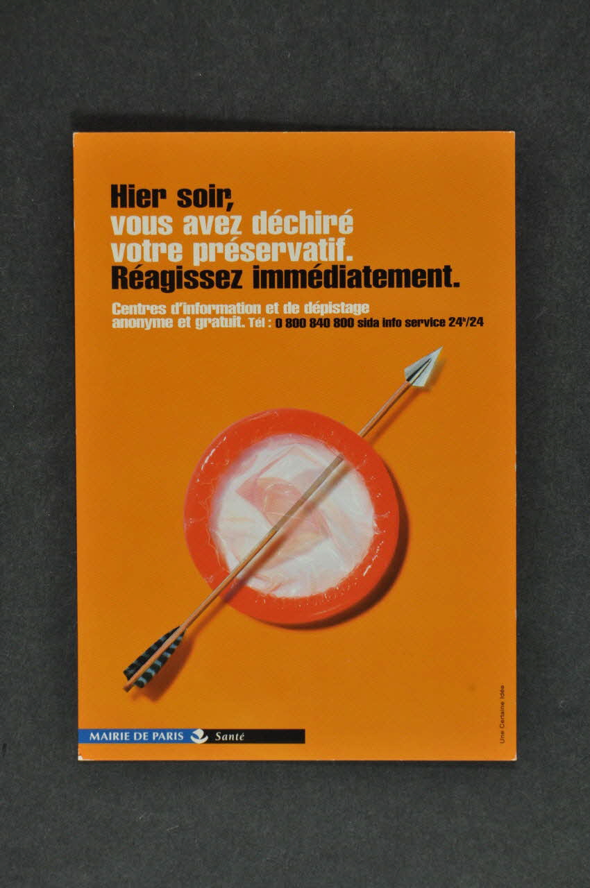 carte postale "Hier soir, vous avez déchiré votre préservatif. Réagissez immédiatement" 2003.125.776 Photo Mucem