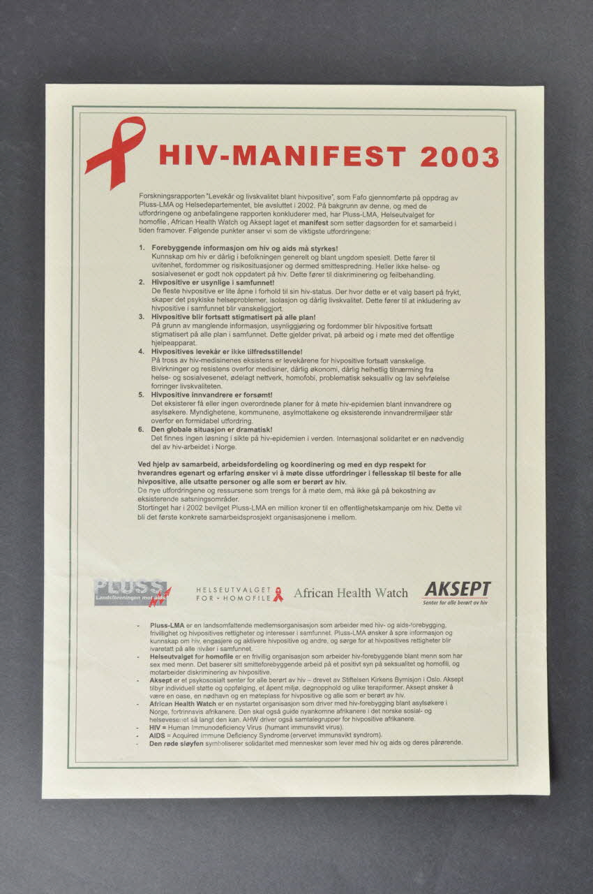 Pluss, Helseutvalget For Homofile, African Health affichette "HIV-Manifest 2003" Norvège 2003 2004.208.41 Photo Mucem
