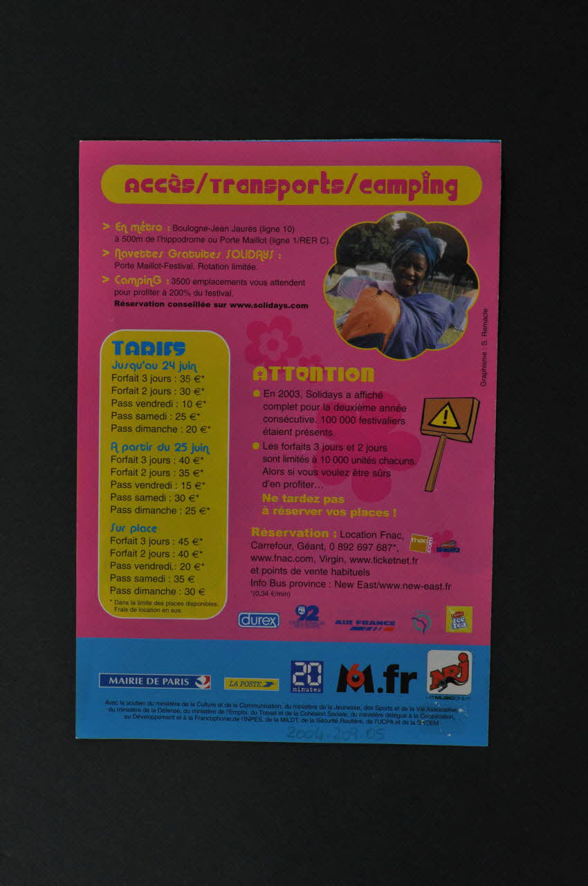 Solidarité Sida Dépliant "Solidays" France 2004/7 2004.209.5 Photo Mucem