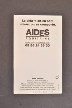 Aides Aquitaine Tatouage Feuille de tatoos "+ =" / "Le sida + on sait, mieux on se comporte" France 2002 2003.128.8  Photo Mucem