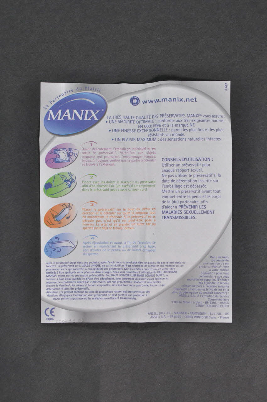 Manix; notice "Manix Xtra pleasure. "(Boite verticale) France 2004 2004.210.19.3 Photo Mucem