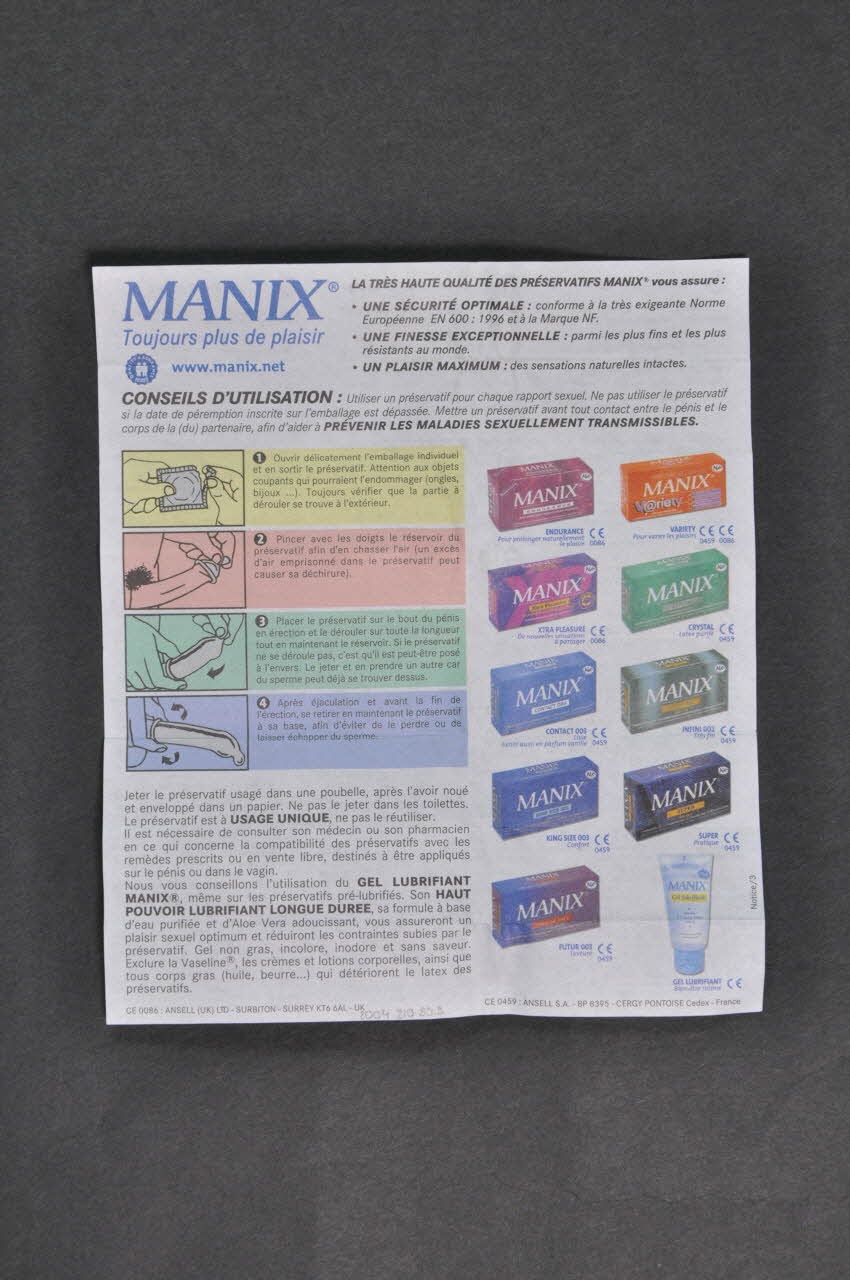 Manix; notice "Manix Xtra pleasure" (Boite horizontale) France 2004 2004.210.20.3 Photo Mucem