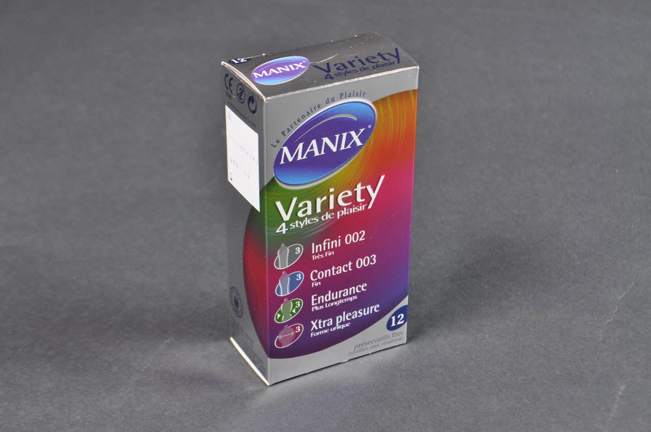 Manix; Etui de préservatif "Manix Variety. "(Boite verticale) France 2004 2004.210.25.1 Photo Mucem