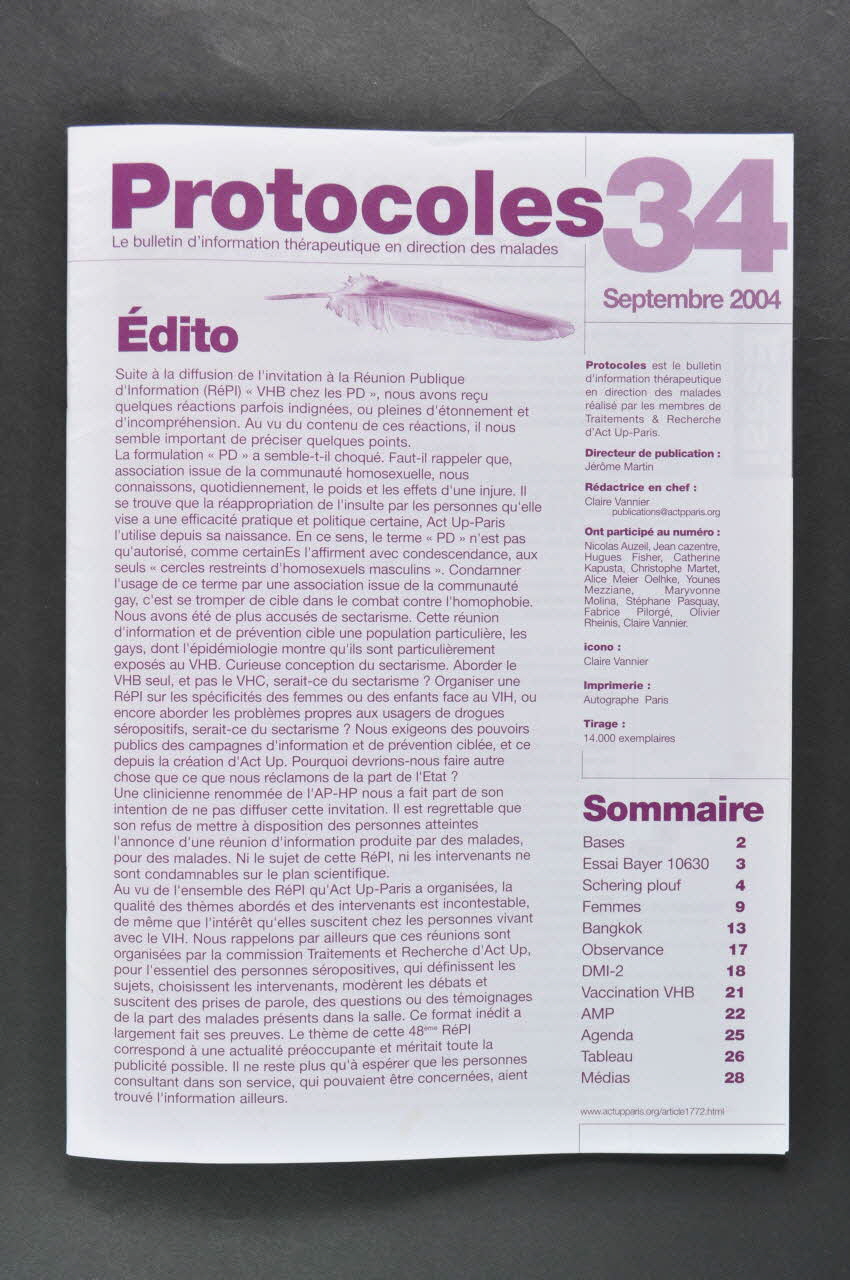 Act Up-Paris Revue associative Protocoles, septembre 2004 France 2004/9 2004.211.16 Photo Mucem