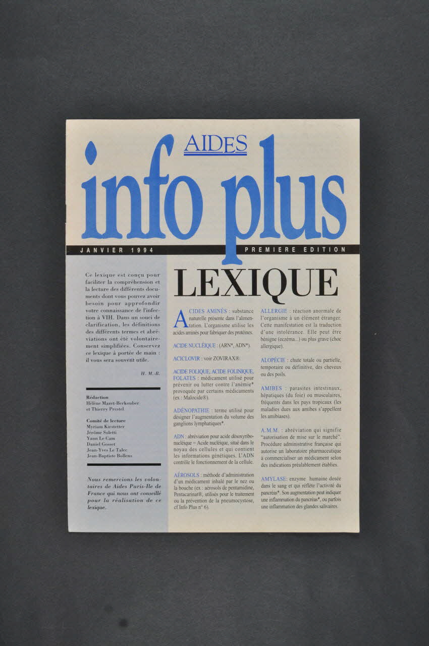 AIDES Bulletin associatif "AIDES Info Plus: "Lexique" France 1994/1 2003.130.13 Photo Mucem
