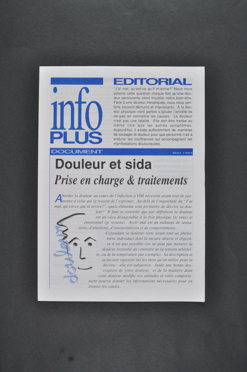 AIDES Bulletin associatif "AIDES Info Plus: "Douleur et sida. Prise en charge et traitements" France 1994/5 2003.130.15 Photo Mucem