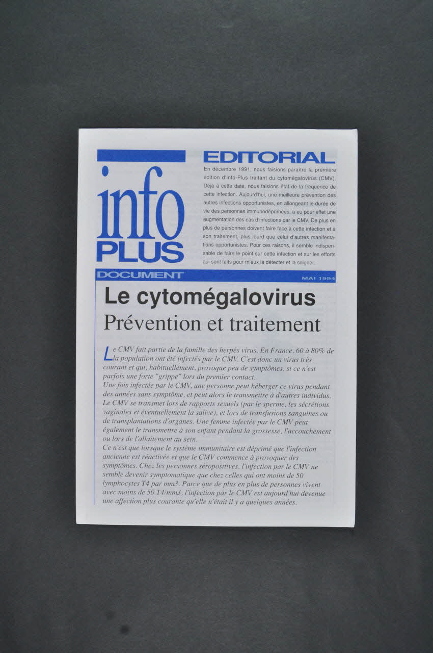 AIDES Bulletin associatif "AIDES Info Plus: "Le cytomégalovirus. prévention et traitement" France 1994/5 2003.130.16 Photo Mucem