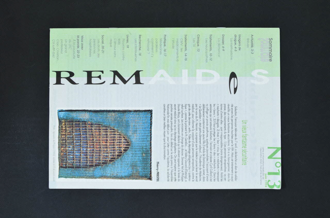 AIDES Revue associative "REMAIDES, n° 13 juin 1994 Un vieux fantasme sécuritaire. France 1994/6 2003.130.19 Photo Mucem