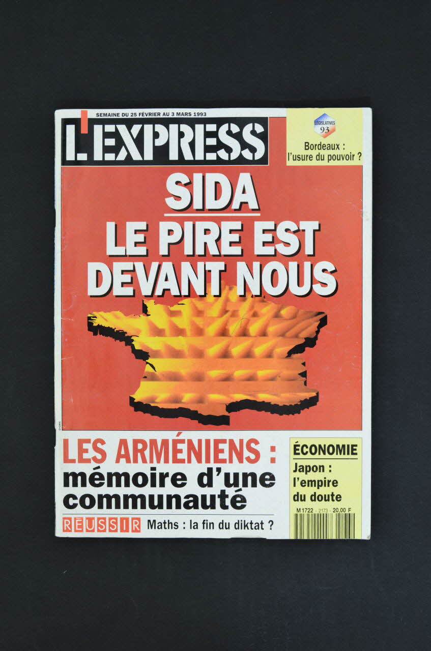 L'express revue L'Express, 1993, mars, "Sida . Le pire est devant nous France 1993/3 2003.130.21 Photo Mucem