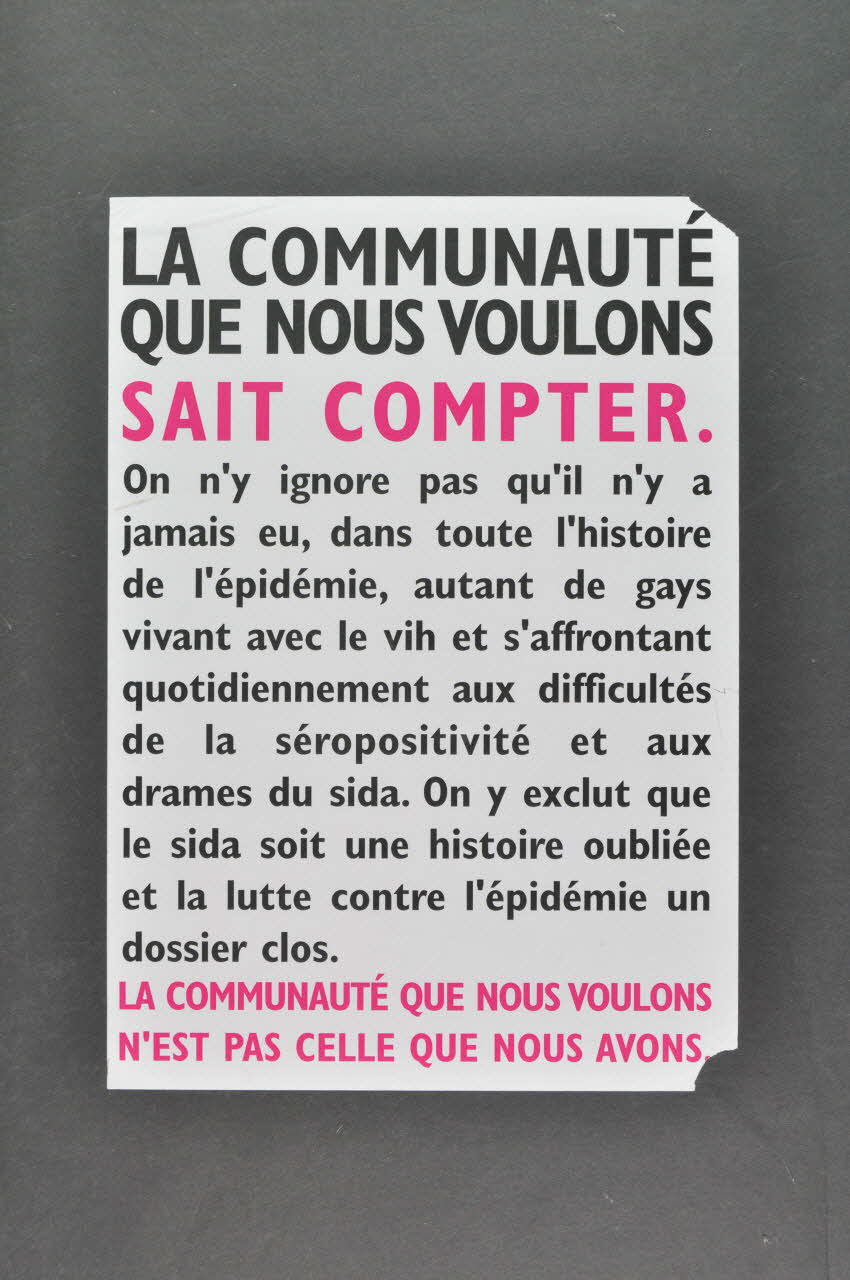 Act Up-Paris affiche "La communauté que nous voulons sait compter" France 2004 2004.211.58 Photo Mucem