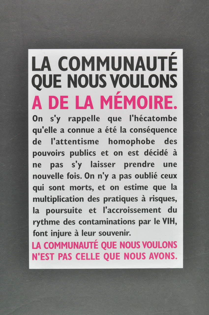 Act Up-Paris affiche "La communauté que nous voulons a de la mémoire" France 2004 2004.211.59 Photo Mucem